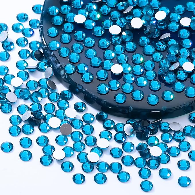 Meibite Malachite Blue Flatback Rhinestones, Glass Rhinestones for Nail Art and Craft, Glue Fix, Loose Crystal Gemstones(Malachite Blue, SS16, 1440pcs, 3.8-4.0mm)
