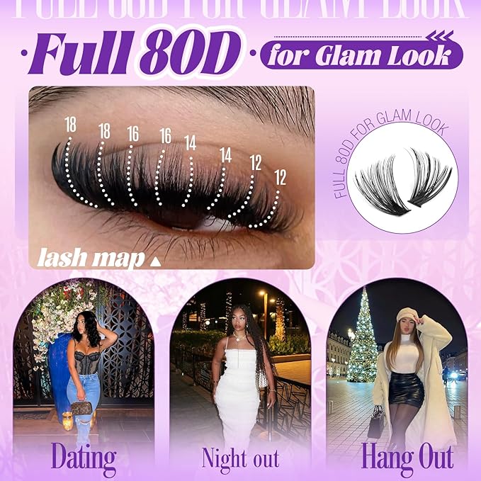 Yawamica 40D+80D Volume Lash Clusters Wispy Eyelash Clusters 280PCS Individual Lashes D Curl 10–18mm DIY Cluster Eyelash Extensions for Lash Extension at Home