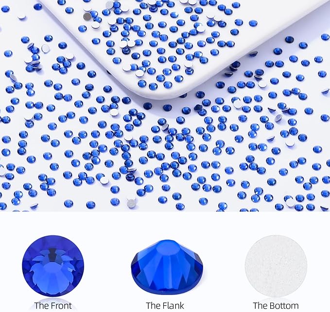Meibite Sapphire Flatback Rhinestones, Glass Rhinestones for Nail Art and Craft, Glue Fix, Loose Crystal Gemstones(Blue, SS4, 2880pcs, 1.5-1.7mm)