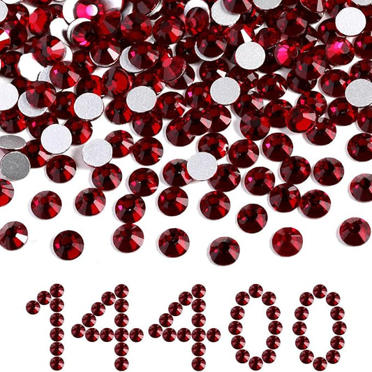 Beadsland Flatback Rhinestones Bulk,14400pcs Red Rhinestones for Nails Crafts Clothes DIY Decoration, Dark Siam, SS12,3.0-3.2mm