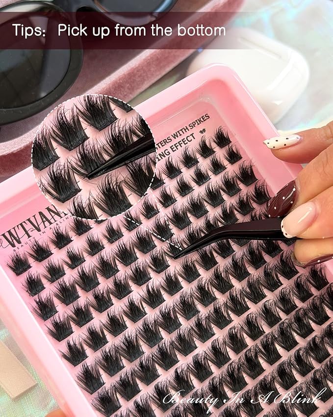 Wtvane Manga Lash Clusters Wispy Eyelash Clusters 10-18MM Lash Extensions D-Curly Fluffy Individual Lashes Cluster Spiky Cluster Eyelash Extensions Mink False Eyelashes Volume Eye Lash Extension Look