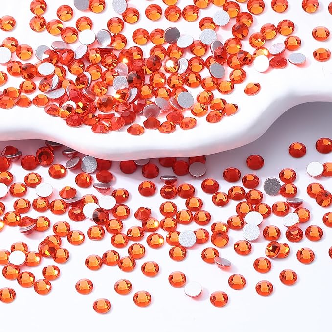Meibite Hyacinth Flatback Rhinestones, Glass Rhinestones for Nail Art and Craft, Glue Fix, Loose Crystal Gemstones(Orange, SS10, 1440pcs, 2.7-2.8mm)