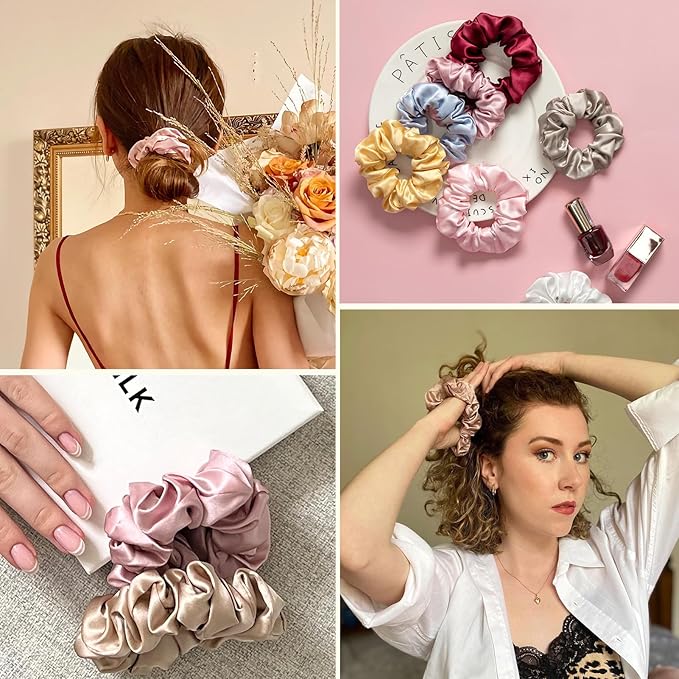 LILYSILK Silk Scrunchies and Ponytail Holders for Frizz & Breakage Prevention, 100% Mulberry Silk, Elastic Hair Ties, 15Pc, Random Color