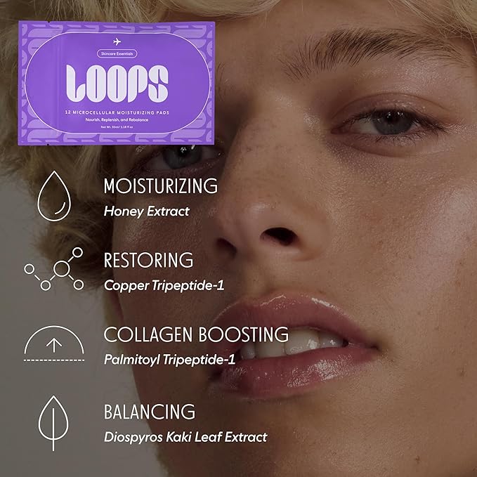 LOOPS Skincare Essentials Travel Set - 4-Step Routine with 12 Travel Pads Each (Pack of 48) - Swipe - Biodegradable Skincare Pads - Gifts for Women, Stocking Stuffer