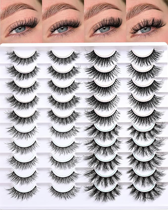 Lashes False Eyelashes Cat Eye Lash Strips 4 Styles Wispy Natural Eyelash Pack 20 Pairs Full Fake Strip Lash Natural Look Fluffy Cateye Mink EyeLash Set Short Demi Wispies Pestañas