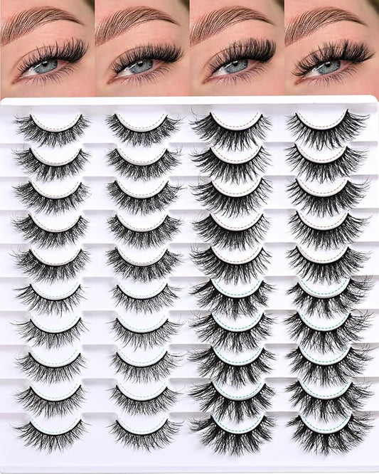 Lashes False Eyelashes Cat Eye Lash Strips 4 Styles Wispy Natural Eyelash Pack 20 Pairs Full Fake Strip Lash Natural Look Fluffy Cateye Mink EyeLash Set Short Demi Wispies Pestañas