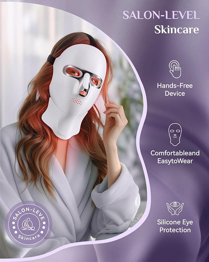 LED Light Therapy Mask Skin Care Mask, LED Red 630±5nm & NIR 830nm Wavelength for Home Use(silver)