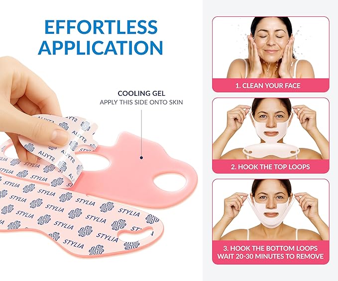 STYLIA MaxiLift V-Line Lifting Collagen Face Mask - Advanced Double Chin Reducer - Jawline Shaper - Neck Firming and Tightening Mask with Hyaluronic Acid & Aloe Vera - Chin Strap for Sleeping (10PC)