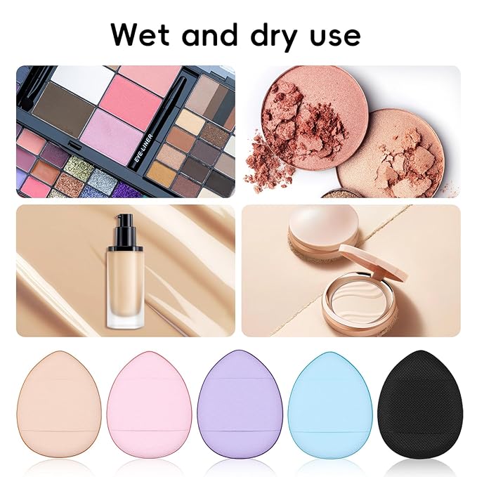 30 Pcs Mini Powder Puff & mini makeup sponge Set，with Storage Box - setting powder puff, Dual-Use (Dry/Wet) for Foundation, Concealer & Eyeshadow - Soft.Finger powder puff&makeup puff， Makeup Sponge
