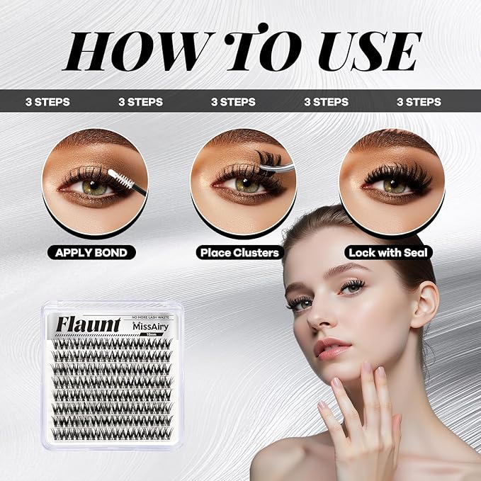 MissAiry Flaunt Lash Clusters LengthLock Eyelash Cluster Short Lash Clusters 10MM Wispy Eyelashes Clusters Flora Cluster Lashes D Curly Cluster Eyelash Extensions Wet Look Lashes Wispy(Flaunt 10MM)