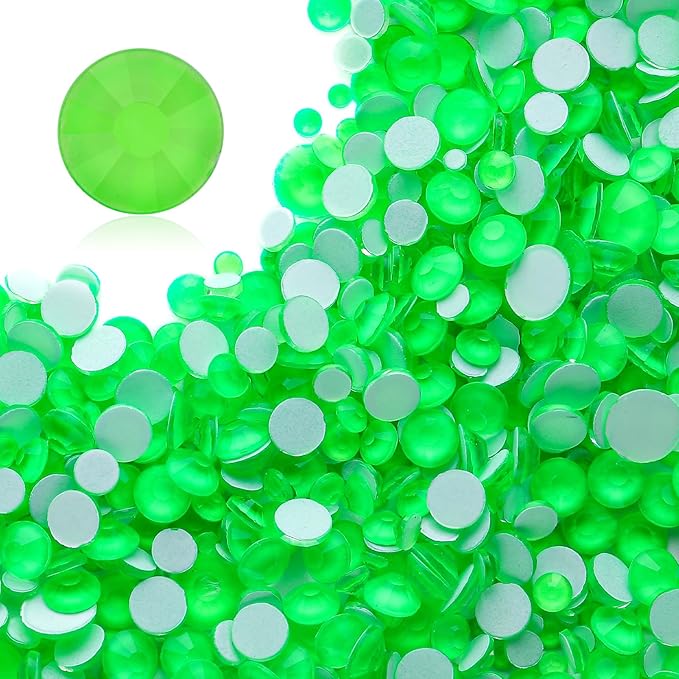 Meibite Neon Green Flatback Rhinestones, Glass Rhinestones for Nail Art and Craft, Glue Fix, Loose Crystal Gemstones(Neon Green, SS16, 1440pcs, 3.8-4.0mm)