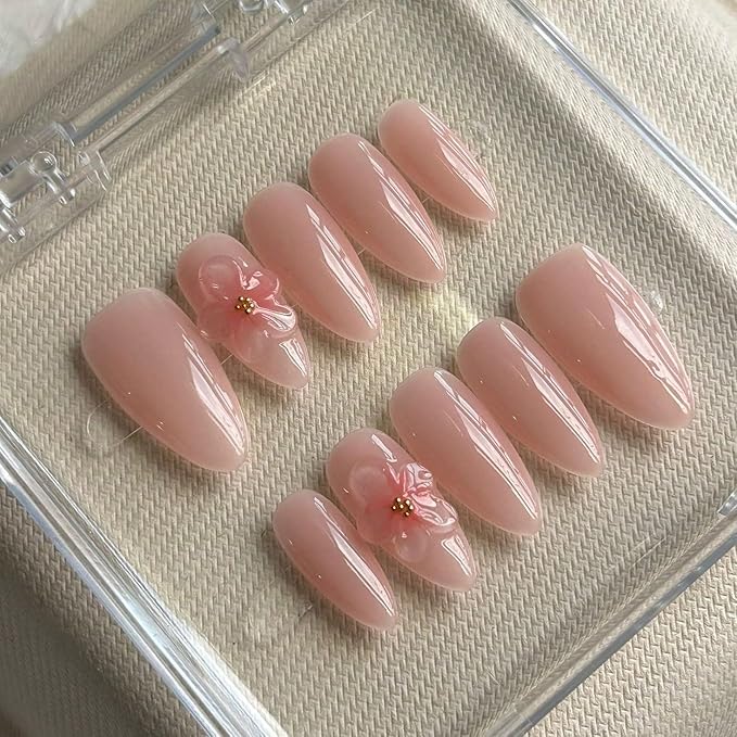 MAGLFELL Women Press On Nails - Medium Almond False Nails 10Pcs Luxury Handmade 3D Painting Art ABS Acrylic Artificial Fingernails (Size S)