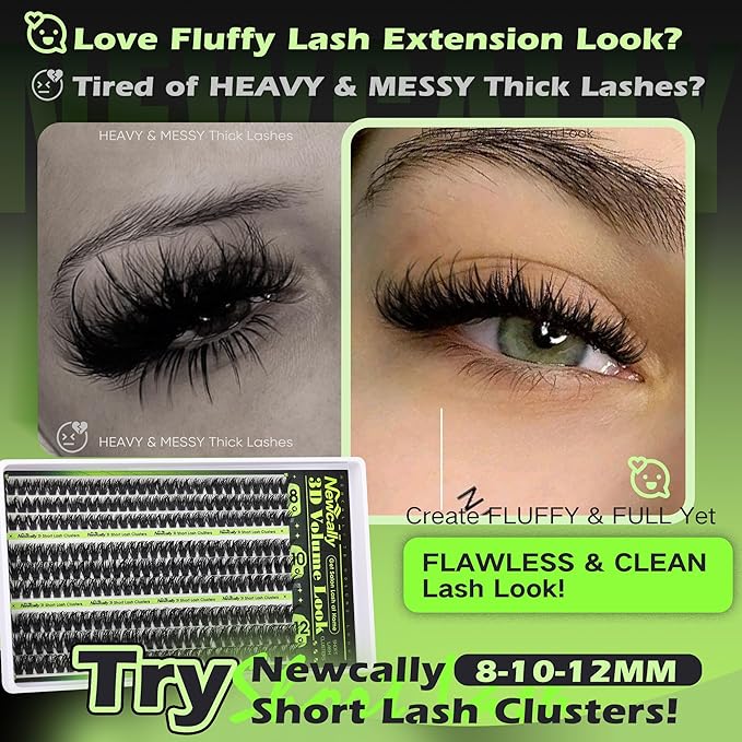 80D Lash Clusters Kit Short 8-12MM Wispy Volume Eyelash Clusters Fluffy Lash Extension Kit D-curly Cluster Eyelash Extensions Long-lasting Effect Individual Lashes Kit by Newcally