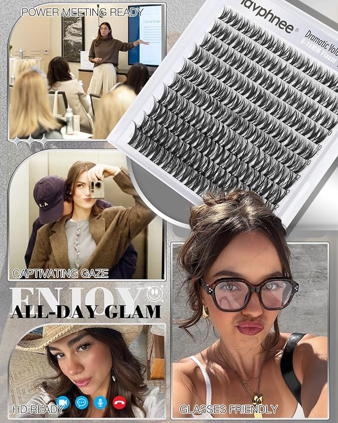 Flaunt Cluster Lashes Short 8-14MM Eyelash Clusters Wispy Lash Clusters Ultra-Dense Cluster Eyelash Extensions CD-Curly Wet Look Individual Lashes 110PCS Natural Clusters