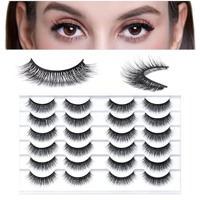 SONAFEEL Natural Lashes Short False Eyelashes 13mm Volume Strip Lashes 12Pairs 3d Mink Lashes Fluffy Reusable Fake Eyelashes Pack
