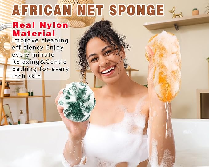 2 Pack African Net Sponge Exfoliating Body Scrubber Bath Sponge for Daily Use