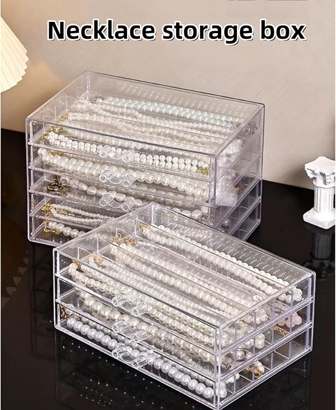 Feadily 1PCS Acrylic Jewelry Organizer Box, Jewelry Drawer Organizer With 3 Drawers 18 Grids, Necklace Organizer, Clear