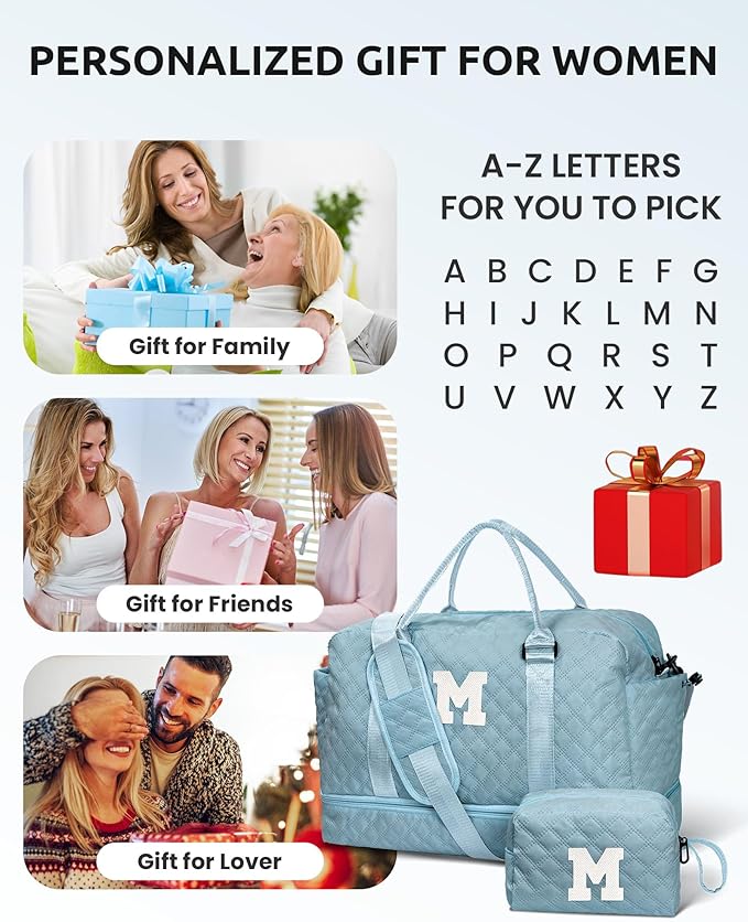 Duffle Bag for Women - Personalized Overnight Weekender with Shoe Compartment, Shoulder Strap & Trolley Sleeve