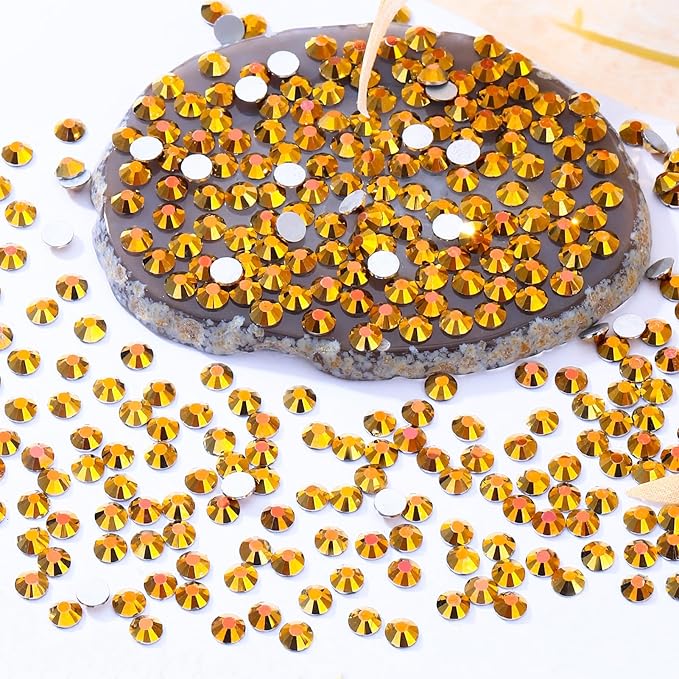 Meibite Gold Flatback Rhinestones, Glass Rhinestones for Nail Art and Craft, Glue Fix, Loose Crystal Gemstones(Gold, SS12, 2880pcs, 2.9-3.0mm)