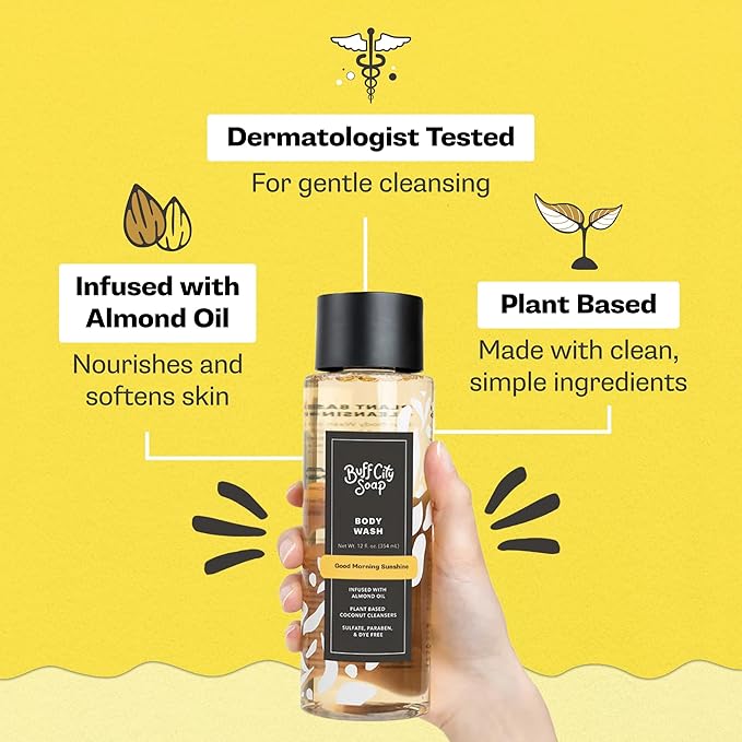 Buff City Soap Plant-Based Body Wash - Coconut Cleansers & Almond Oil Infused. Gentle & Rich Non-Drying Lather. Helps Reduce Moisture Loss & Supports Natural Skin Barrier - Narcissist, 12 floz