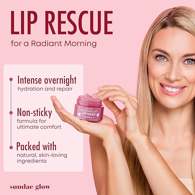 Sundae Glow Lip Mask with Watermelon – Overnight Lip Repair, Intense Hydration & Smoothing – Dermatologist Tested, Korean Skin Care – 95% Natural, Clean Beauty, Cruelty-Free – 1 Pack