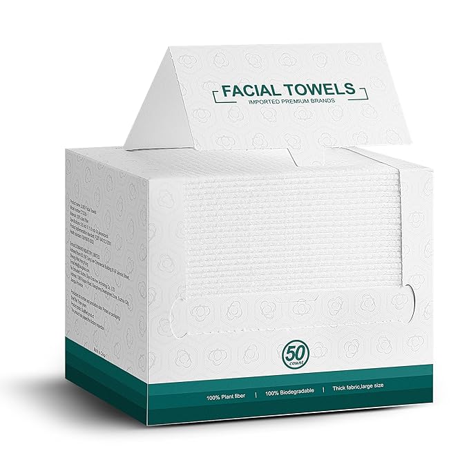 Face Towels,Facial Towels,50Ct Disposable Face Towel,10"x12"Face Cloths,Makeup Remover Face Towelettes Disposable,Disposable Face Cloths for Sensitive Skin,Biodegradable Dry Wipes