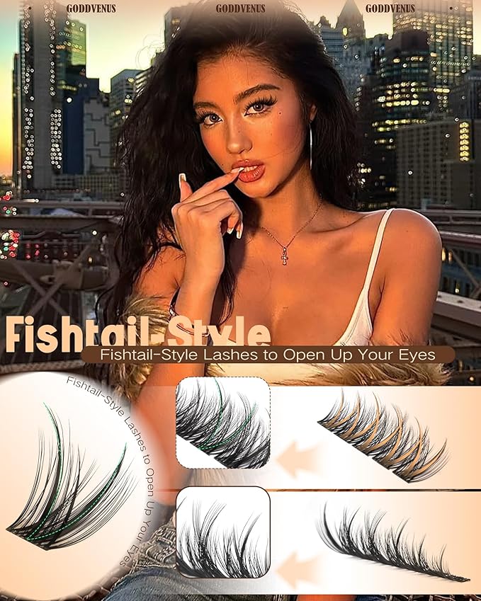 Goddvenus Wispy Lash Clusters 12-14-16mm Eyelash Clusters Set C Curl Fluffy Natural Lash Clusters for Effortless Eyelash Extensions Individual Lashes DIY False Eyelashes