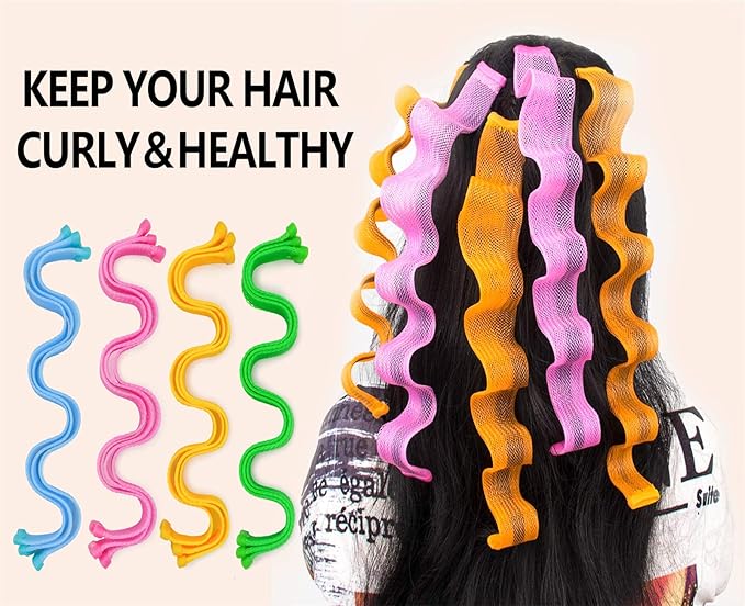 40PCS Hair Curlers Heatless Magic Hair Rollers Wave and Spiral Two Styles Formers(12inches) with 4PCS Styling Hooks Kit DIY Hair Curlers No Heat Damage for Most Hairstyles Short and Medium Hair