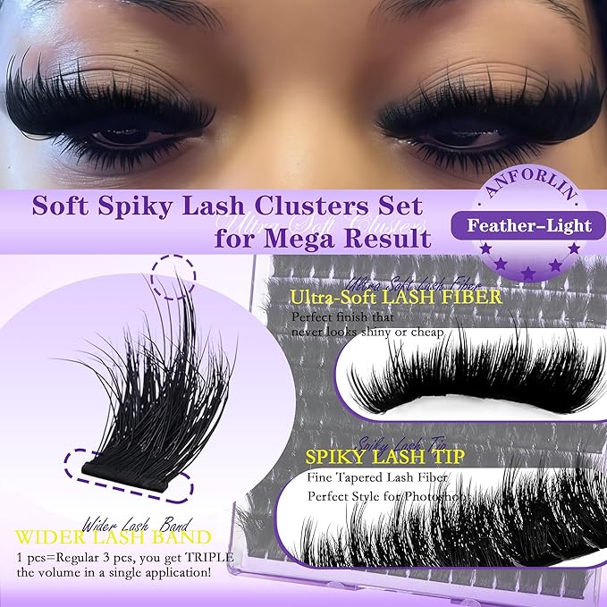 Lash Clusters with Spikes 200D Volume Lash Extensions 12-20mm Spiky Manga Eyelash Clusters 160pcs Thick D Curly Cluster Eyelash Extensions by ANFORLIN