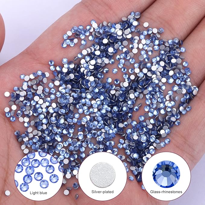 1440Pcs Light Blue Crystal Rhinestones,Glass Flatback Rhinestones Gemstones Small for Nail Face Makeup Art Crafts Clothes Decoration - (SS4,1.6mm,Light Blue)