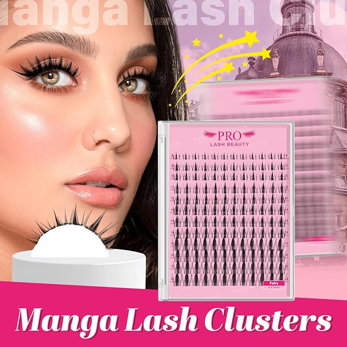 PRO LASHBEAUTY Manga Lash Clusters Cluster Eyelash Extensions Natural Lash Extensions DIY Individual Lashes Clusters Wateproof Natural Look Lashes Clusters with Invisible Band (Fairy, 8-18mix)