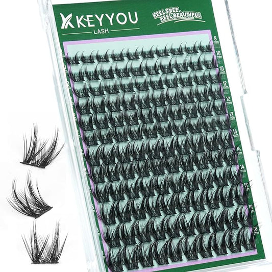 KEYYOU LASH Lash Clusters Manga Lashes 8-18mm C Curl Wispy Eyelash Clusters Ultra-Thin Natural Lashes Cluster with Spike Eyelash Extensions 120pcs Fairy False Eyelashes individual at home（F04，8-18mm）
