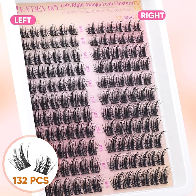 EYDEVRO Manga Lash Clusters Kit Natural Wispy Eyelash Clusters Kit Anime Spiky Cluster Eyelash Extensions 144 Pcs CD Curvature Cluster Lashes Individual Eyelashes 10-16mm DIY Lash Extension Kit