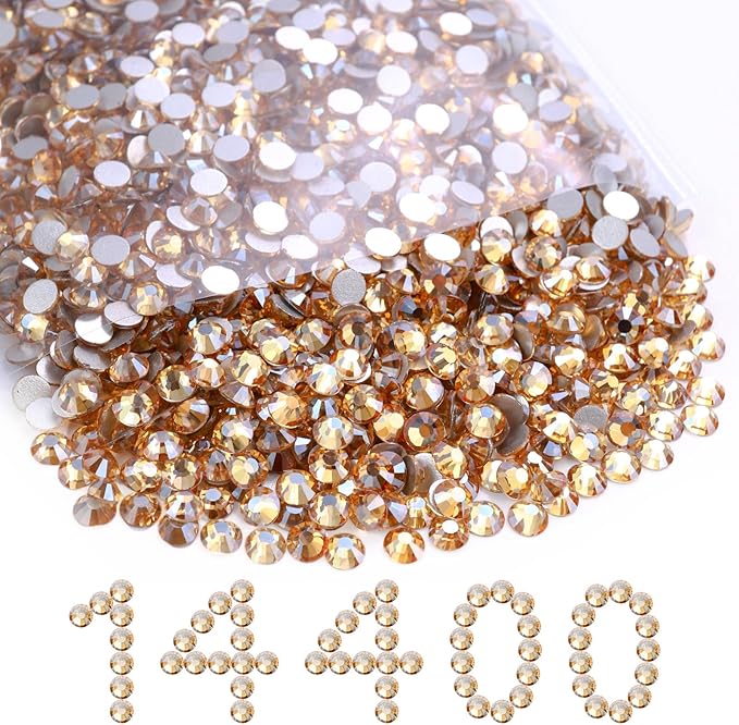 MEIBITE Flatback Rhinestones Bulk, 14400PCS Gold Shadow Rhinestones for Clothes DIY Decoration Crafts, Gold Shadow, SS16, 3.8-4.0mm