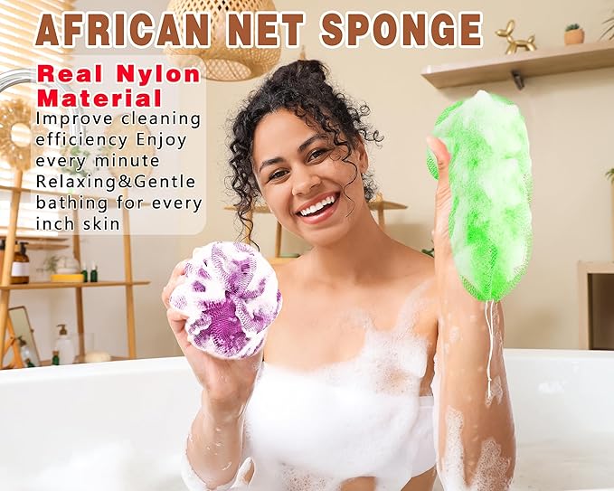 2 Pack African Net Sponge Exfoliating Body Scrubber Bath Sponge for Daily Use