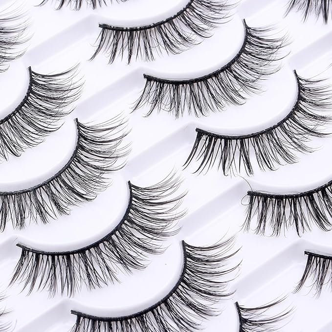 False Eyelashes 20 Pairs Wispy Lashes Faux Mink Lashes 14mm 3D Fluffy Cat Eye Lashes （style 20-059)