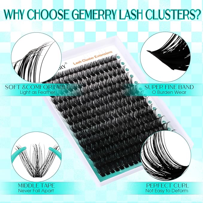 Lash Clusters GEMERRY 280pcs Clusters Lashes D Curl Soft&Natural Individual Lashes Cluster Eyelash Clusters DIY Lash Extensions at Home（30P+40P-10-18mm)