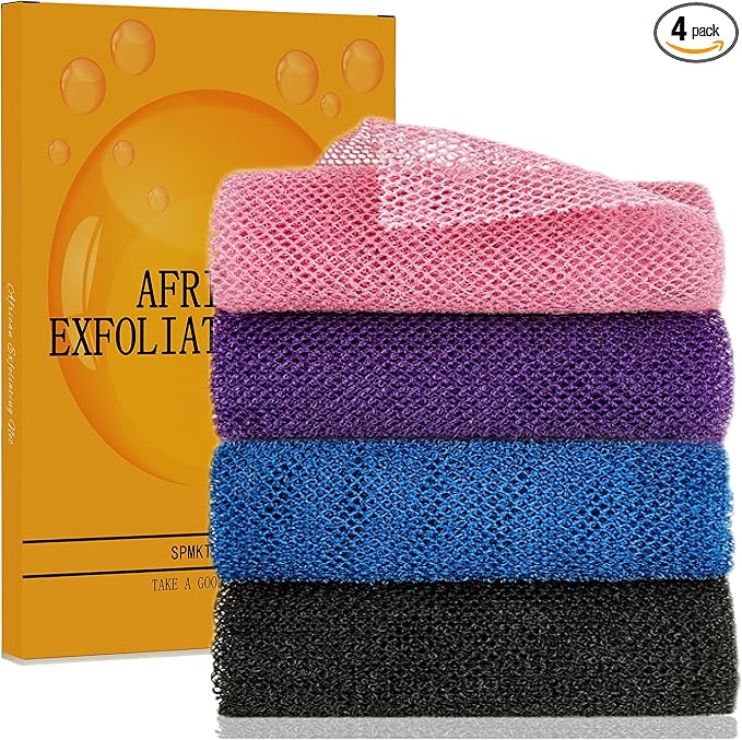African Exfoliating Net, 4 Pieces African Net Sponge, Nylon African Bath Sponge Net, African Net Long Net Bath Sponge Shower Body Scrubber