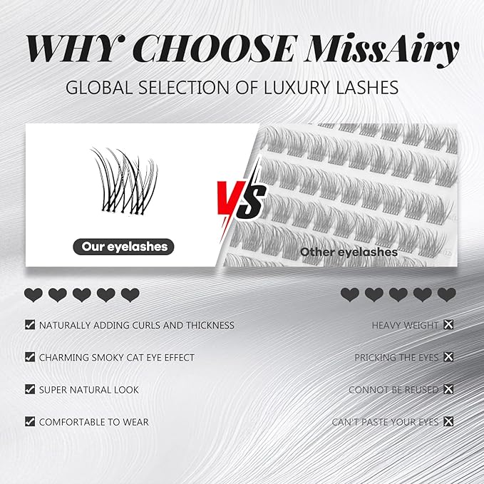 MissAiry Velure Lash Clusters LengthLock Eyelash Extensions Natural Lash Clusters 16MM Lashes Cluster Natural with Invisible Band Venus D Curly Individual Eyelashes Diy at Home(Velure 16MM)