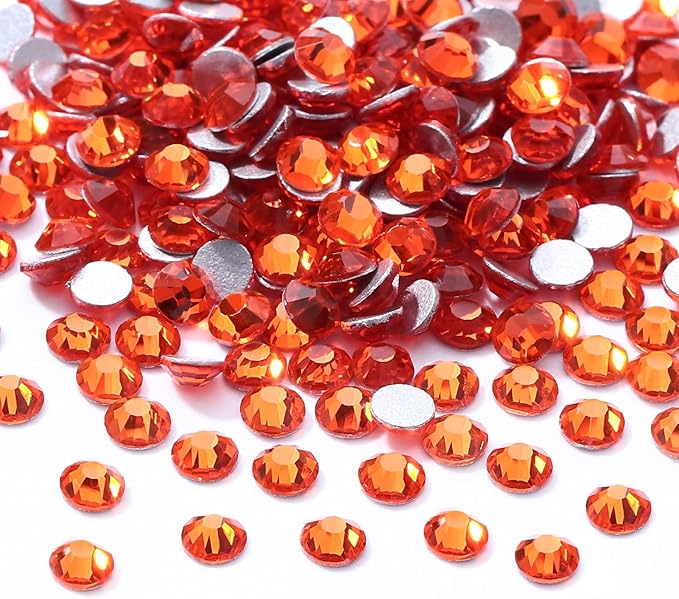 Meibite Hyacinth Flatback Rhinestones, Glass Rhinestones for Nail Art and Craft, Glue Fix, Loose Crystal Gemstones(Orange, SS6, 2880pcs, 1.9-2.0mm)