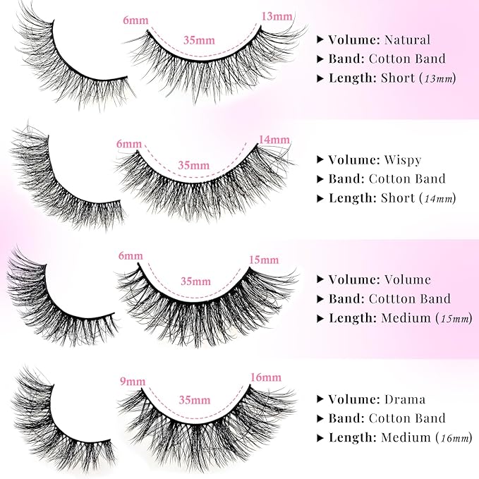Lashes Wispy False Eyelashes 4 Styles Cat Eye Strip Lash Natural Look 20 Pairs Fake Mink Bulk Eyelash Pack Short Fluffy Lashes Strips that Look Like Extensions Full Wispies Pestañas Postizas