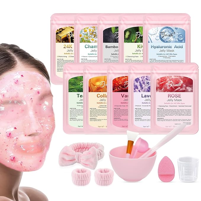 Jelly Masks for Facials Professional, 10 Flavors Hydrating Jelly Face Mask Powder with Mixing Bowl Set, Peel Off Hydrojelly Mask for Moisturize, Nourish & Soothe, Valentines Day Gifts for Women