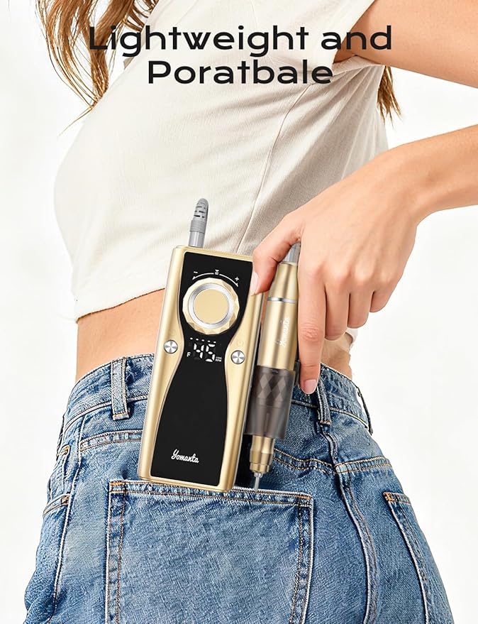 Electric Nail Drill Professional Kit: 45,000 RPM USB Rechargeable Efile Nail Drill Nail File with 12 Bits for Polishing Gel/Acrylic Nails- Portable Manicure Tool Set for Salon/Home-Gold