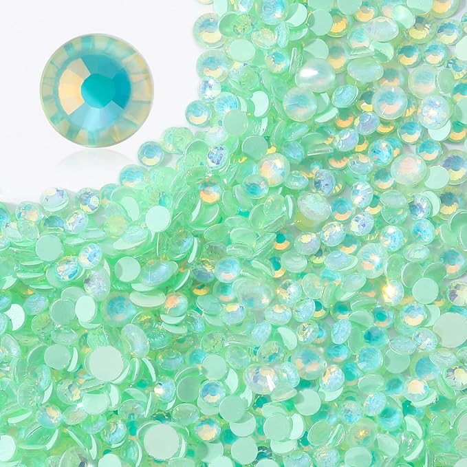 Meibite F Light Green Flatback Rhinestones, Glass Rhinestones for Nail Art and Craft, Glue Fix, Loose Crystal Gemstones(F Light Green, SS12, 1440pcs, 2.9-3.0mm)