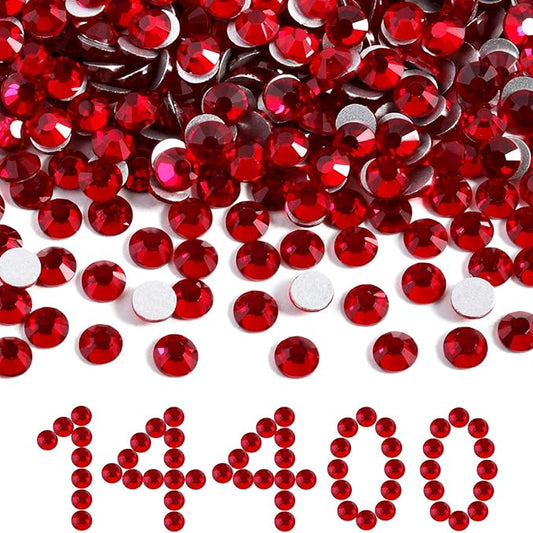 Beadsland Flatback Rhinestones Bulk, 14400pcs Red Rhinestones for Nails Crafts Clothes DIY Decoration, Siam, SS16, 3.8-4.0mm