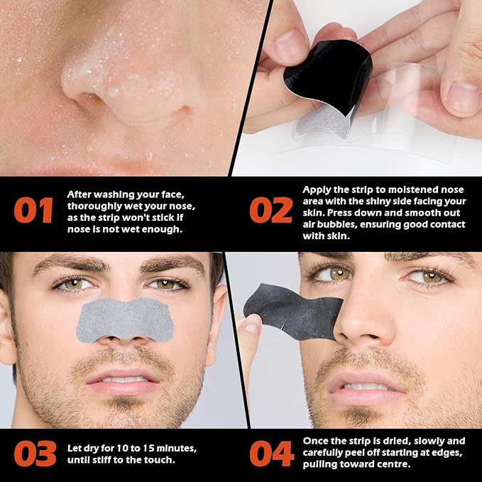 Men Blackhead Pore Strips - 120 Strips - Deep Cleansing - Face Nose Pores - Blackheads Removal - Large Size For Nose+Face