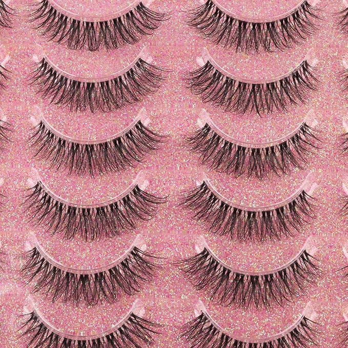 14mm Lashes Natural Look Wispy Eyelashes Faux Mink Lashes Clear Band Short Natural False Lashes Cat Eye Daily Soft Strip Lashes Pack by Kiromiro