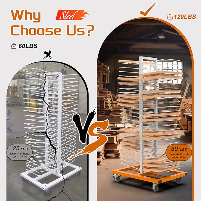 Cabinet Doors Paint Drying Rack Stand with Casters for Paint for Interior, Exterior, Spray, Roll, Brush, Commercial, Pro Painters, 30lbs Capacity per Shelf, Heavy-Duty 110Lbs Rack (50 Shelves)
