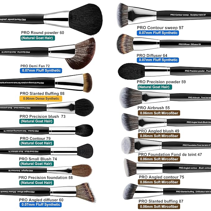 Bueart Design 36Pcs PRO Grade Natural Goat Hair Pony Bristles Makeup Brushes Set with Super Holder Professional-Grade Precision & Luxury Brush for beauty enthusiasts&professionals Makeup Artist