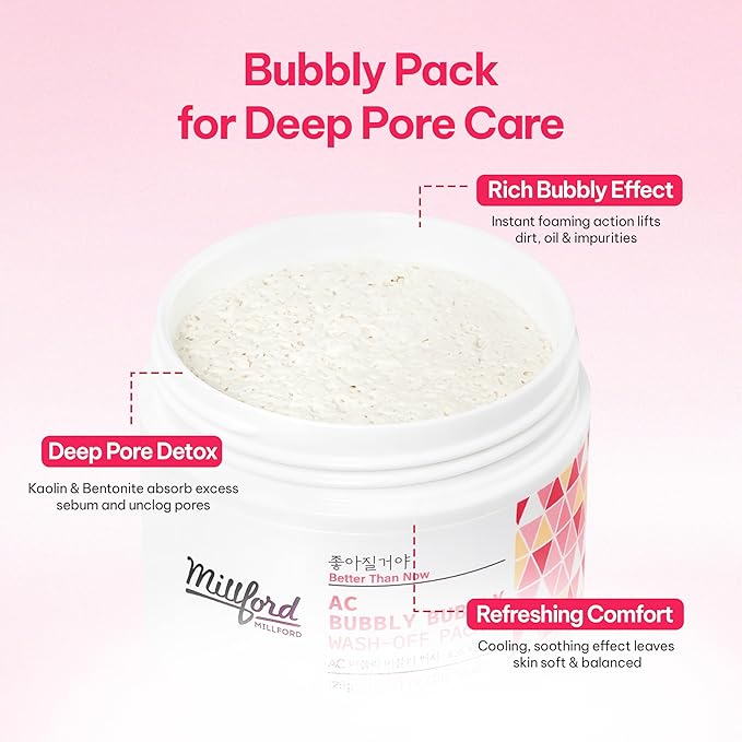 AC Bubbly Bubbly Wash-Off Pack 125g/4.4Oz, Kaolin, Deep Cleansing, Acne Prone Skin, Bubble Wash, Exfoliating, Bubble Mask, Removing Sebum and Dead Skins, Instant Bubbles Pop up